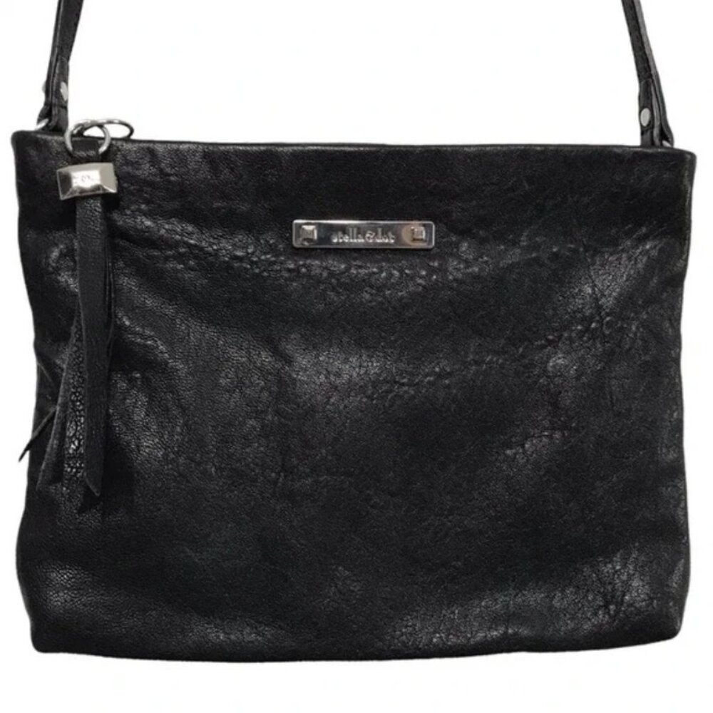 Stella & Dot Lafayette Black leather Crossbody Bag with Silver Chain NEW